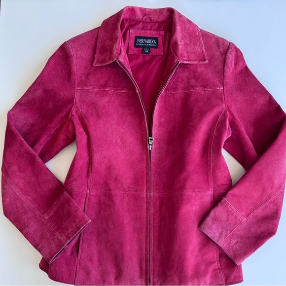 Vintage 90s Y2K Bernardo Red Leather Suede Moto Biker Zip Up Jacket PM - Picture 1 of 13
